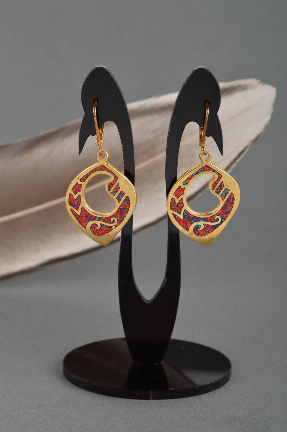 Handmade female elegant earrings stylish brass earrings stylish accessory photo 1