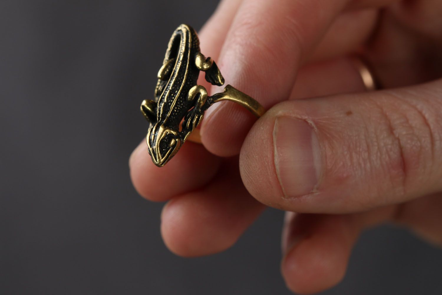 Künstlerischer Fingerring aus Bronze Eidechse foto 3