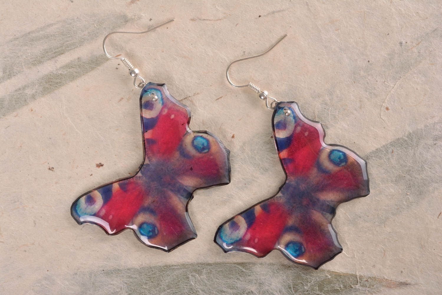 Unusual beautiful handmade designer earrings with epoxy coating Butterflies photo 1