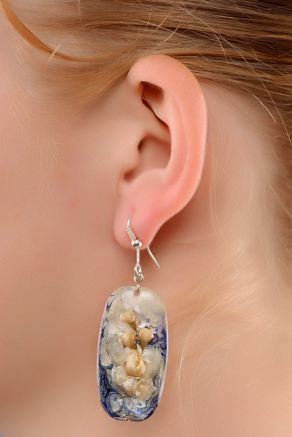 Earrings made of flowers and epoxy resin photo 3