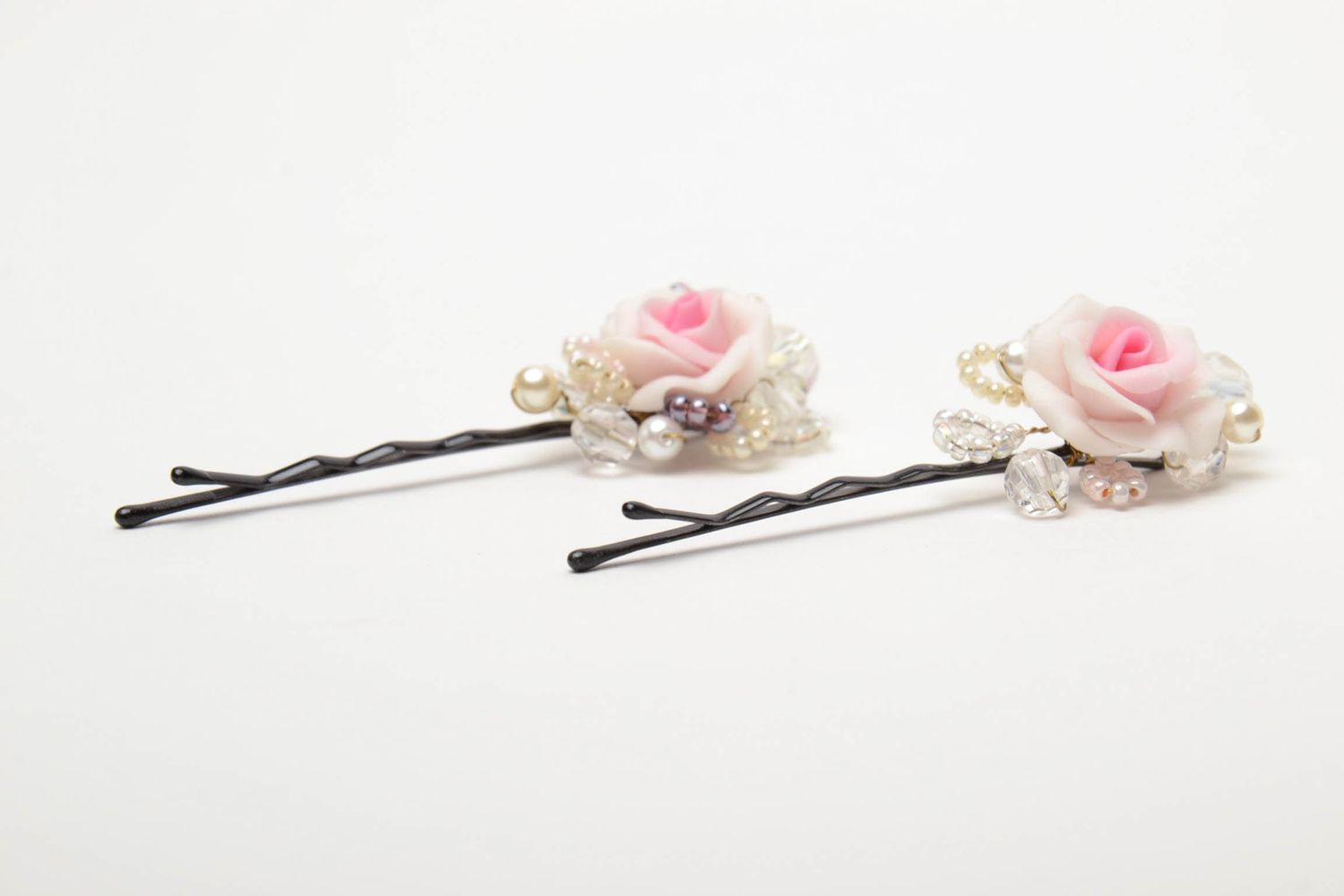 Handmade Haarspangen aus Polymer Ton und Glasperlen Set  foto 3