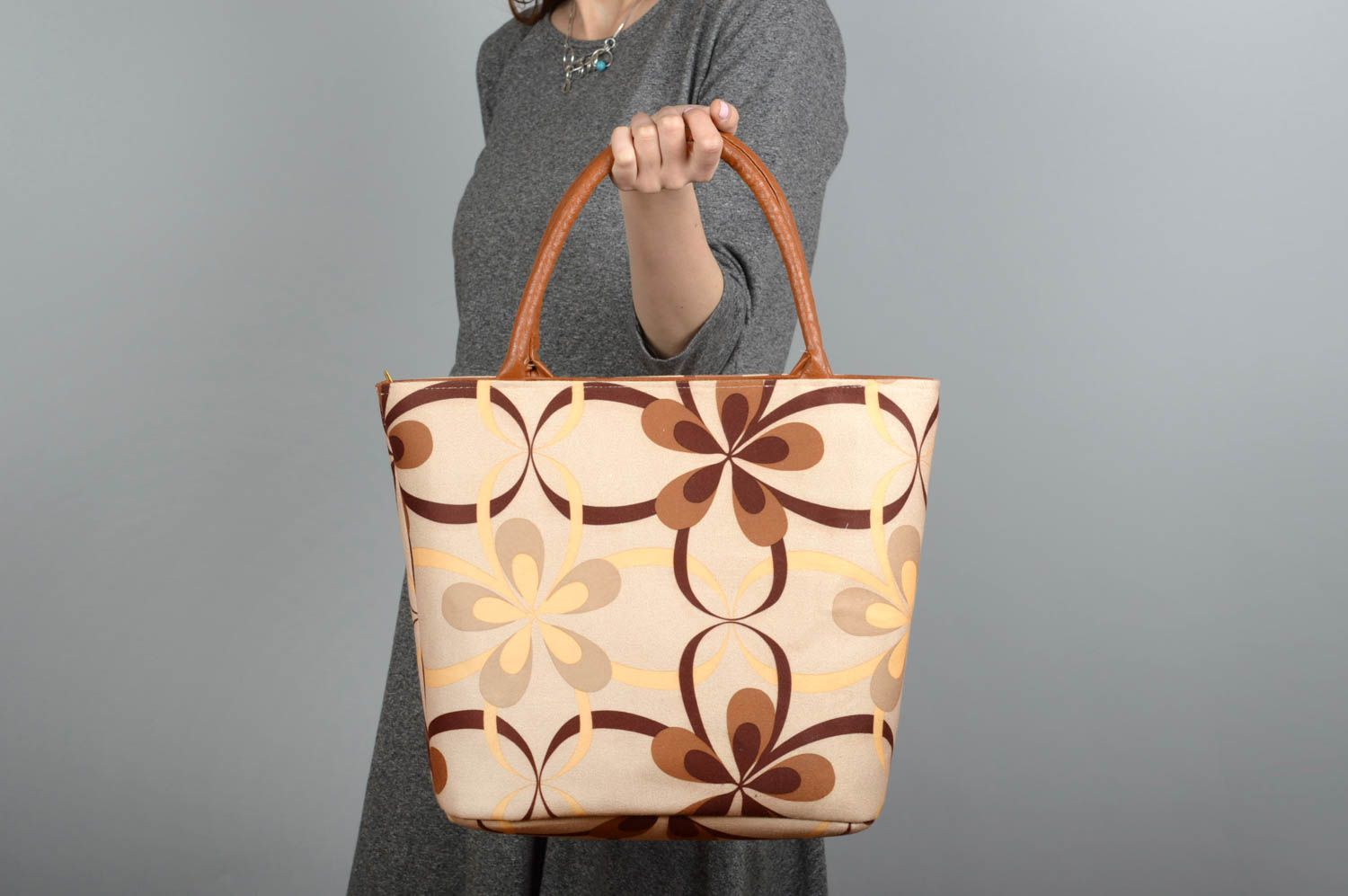 Handmade brown shoulder bag leatherette bag stylish accessory pretty bag photo 1