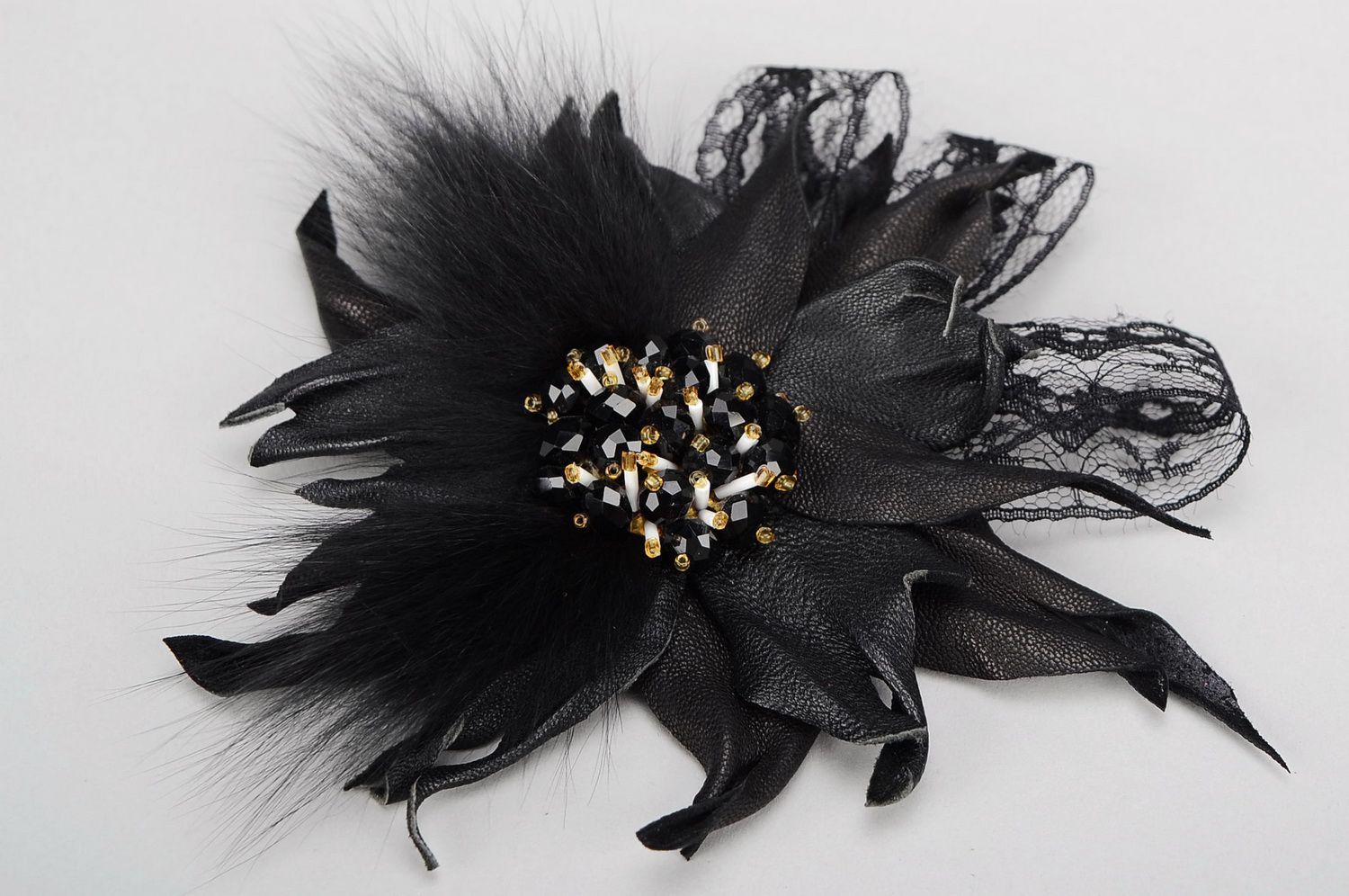 Brooch made from leather, beads, fur Mysteriousness photo 1