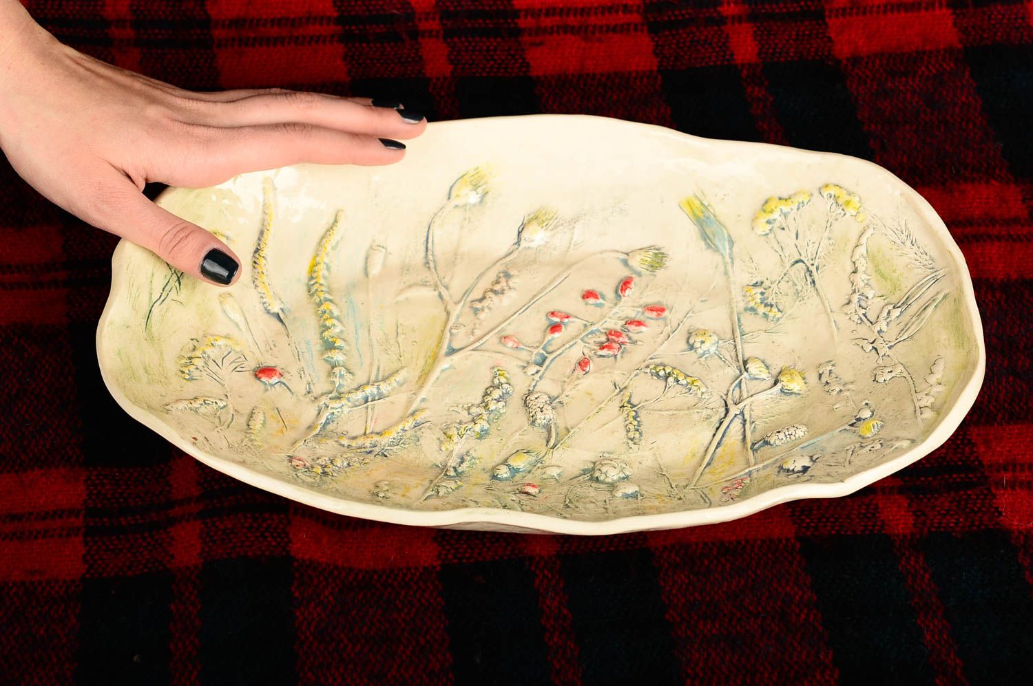Керамическая тарелка хэнд мэйд глиняная посуда расписная тарелка большая фото 2