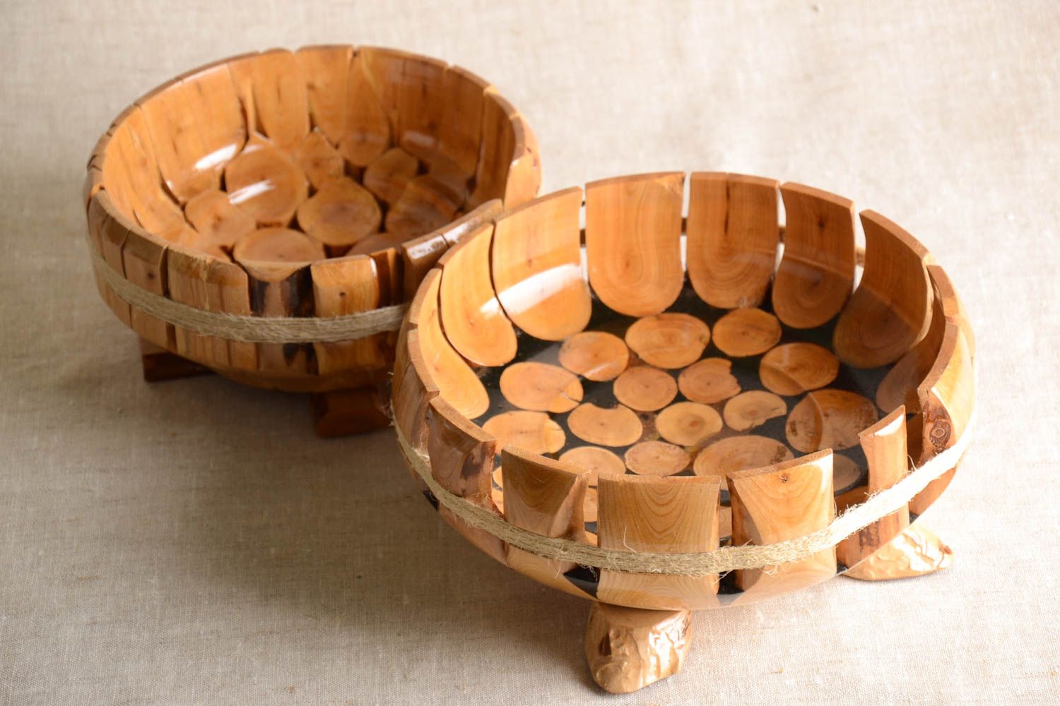 2 Bonbonnières fait main Vaisselle décorative en bois Cadeau original écolo photo 1