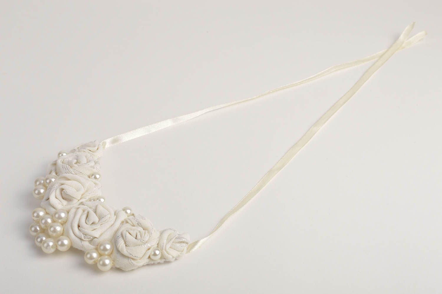 Handmade designer festive necklace textile elegant necklace white accessory photo 2