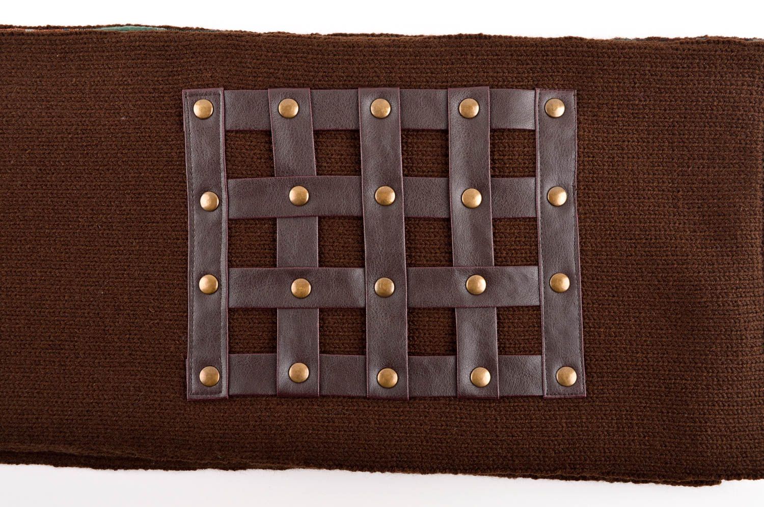 Шарф ручной работы коричневый шарф на шею двухсторонний мужской шарф с кожей фото 2