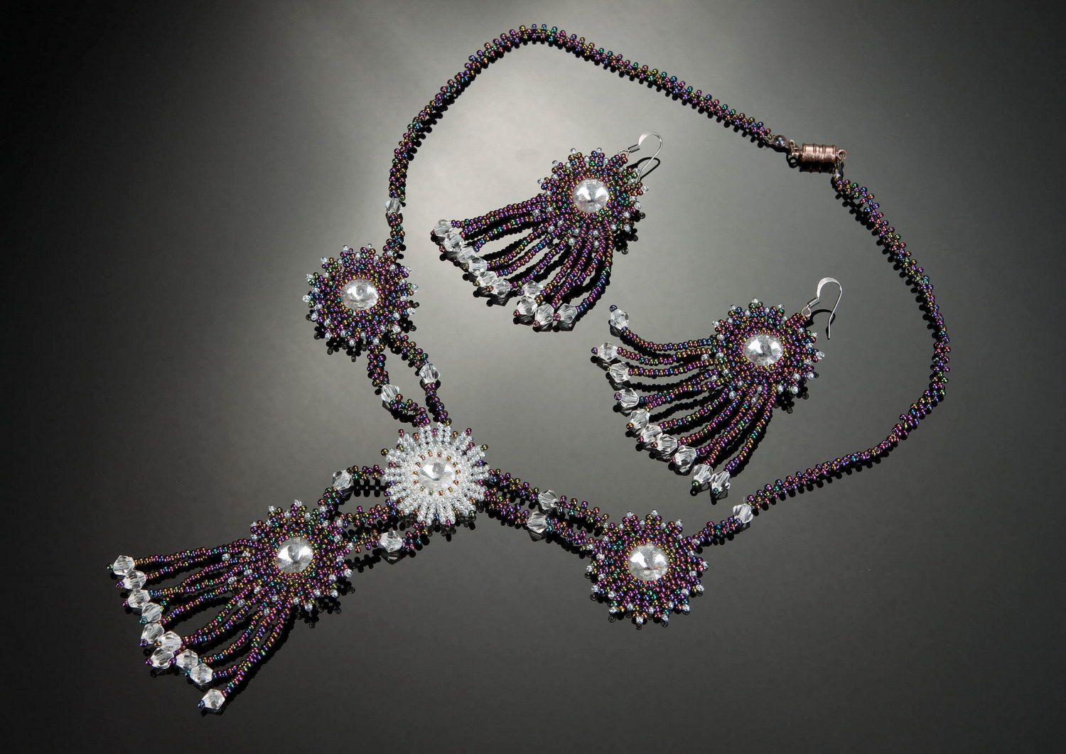 Ensemble de bijoux en cristal, rivoli, perles collier et boucles d'oreilles photo 2