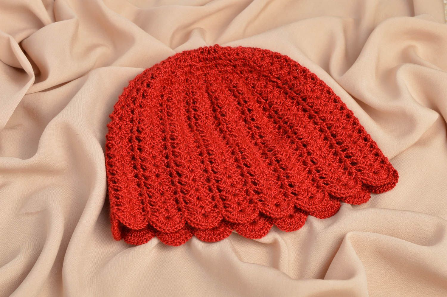 Вязаная шапка для детей ручной работы красная шапка стильная шапочка для девочки фото 1