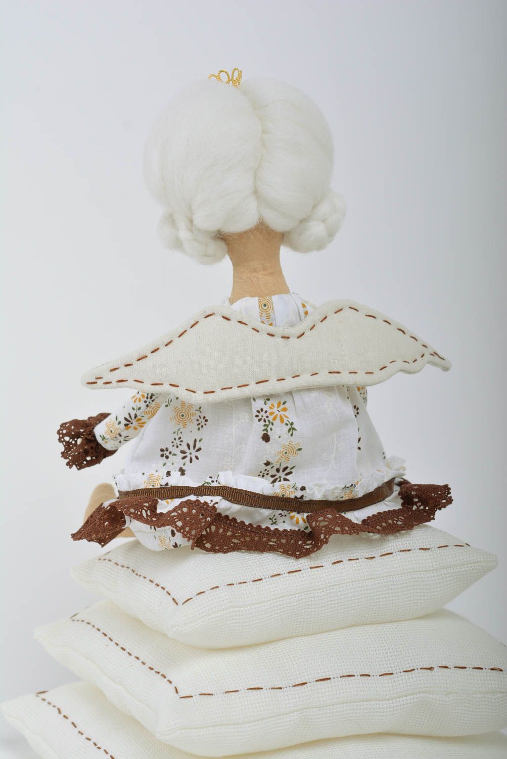 Unusual handmade natural fabric soft interior doll for home Princess and the Pea photo 5