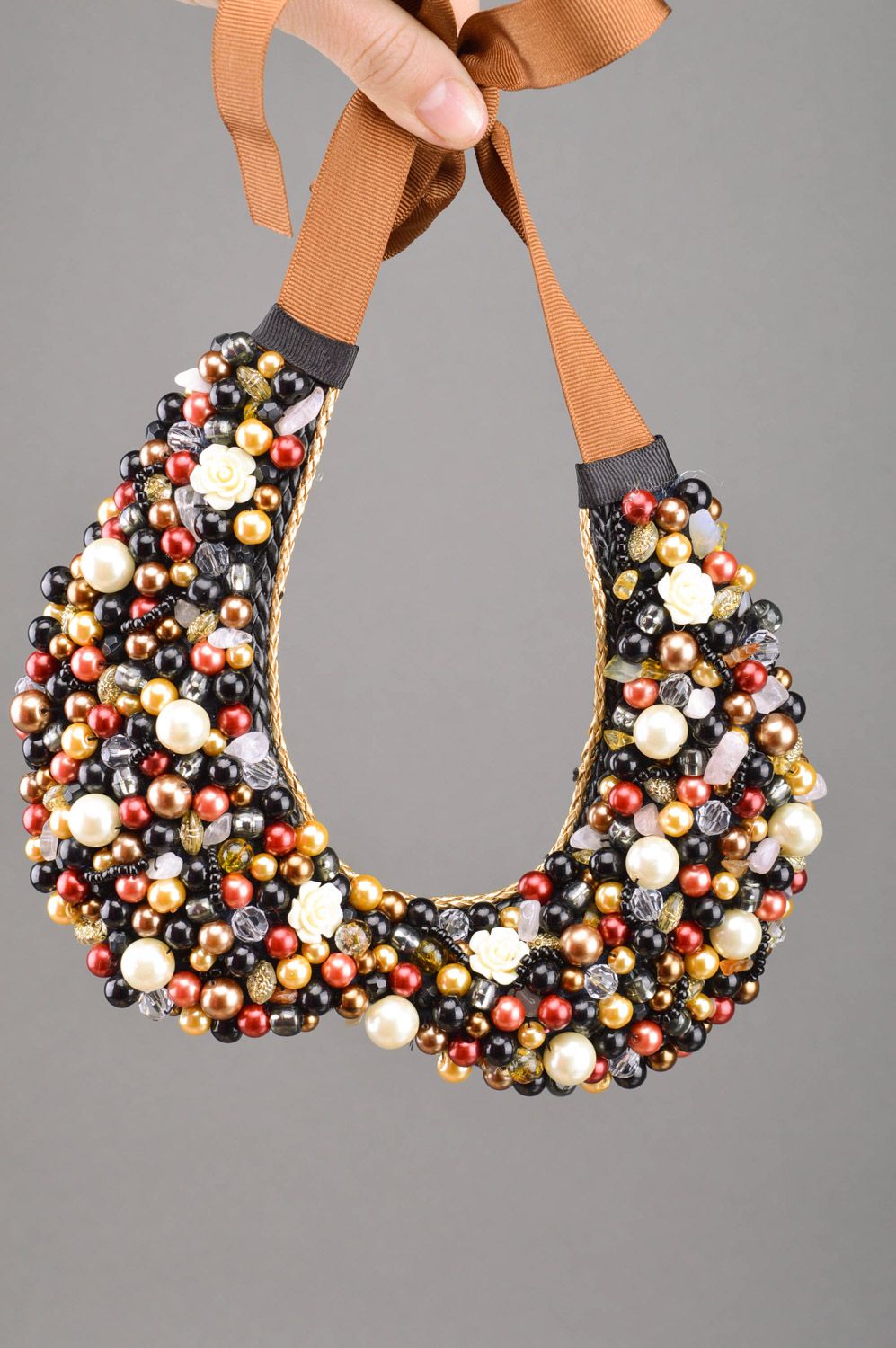 Collier collet fait main original en perles fantaisie multicolores pour femme photo 4