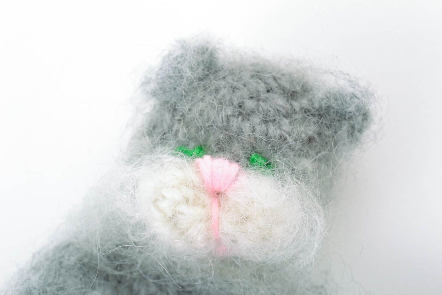 Nice small handmade crochet soft toy cat of gray color photo 3