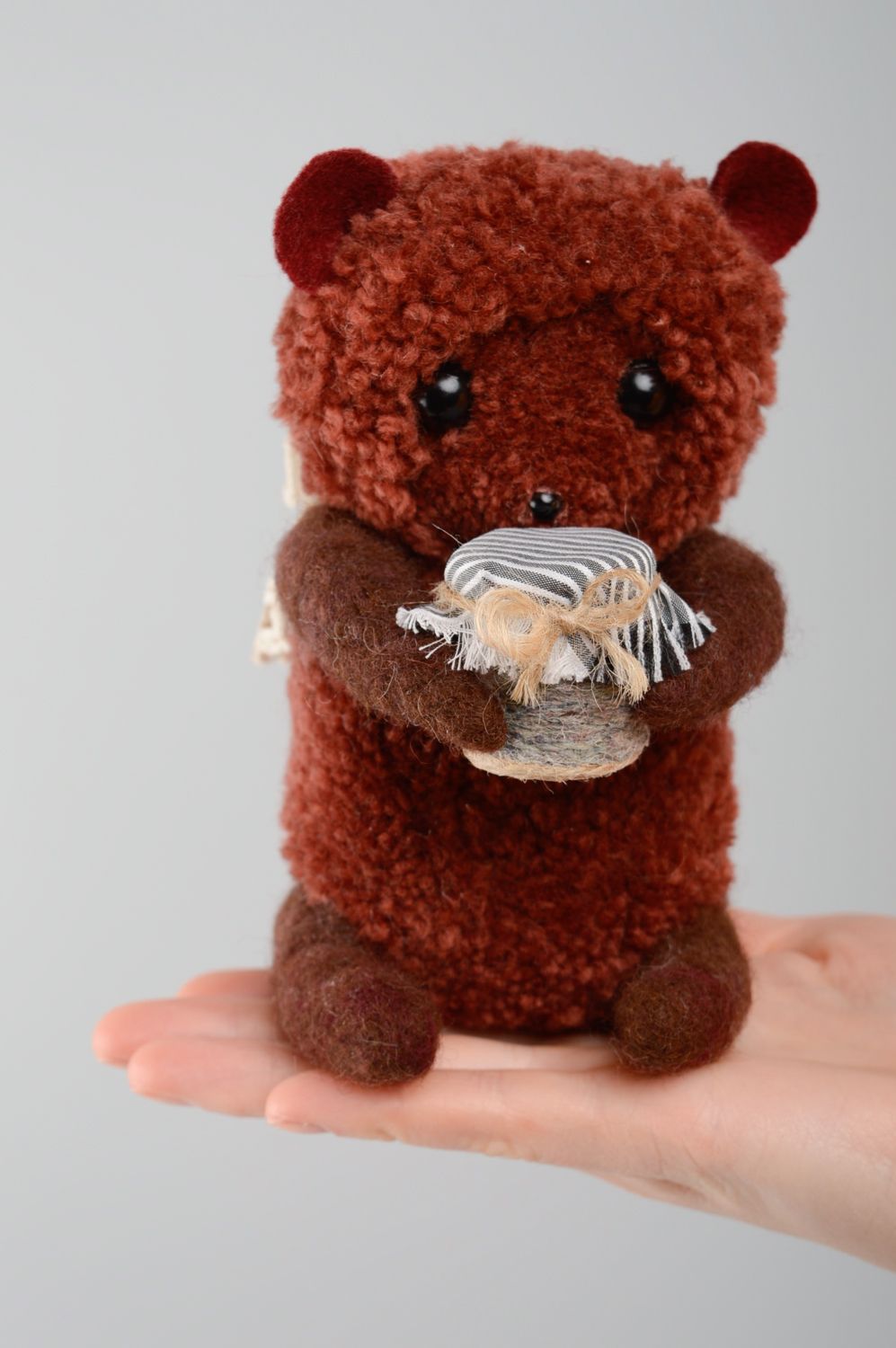 Handmade soft pompon toy bear photo 5