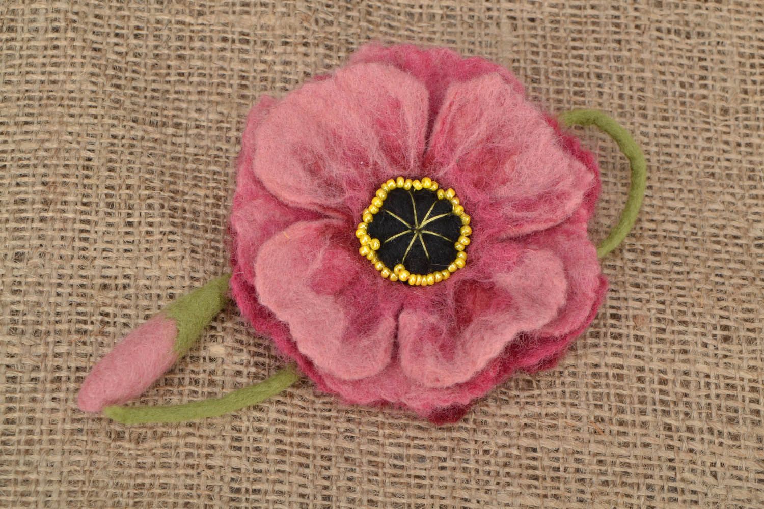 Woolen brooch flower Poppy photo 1