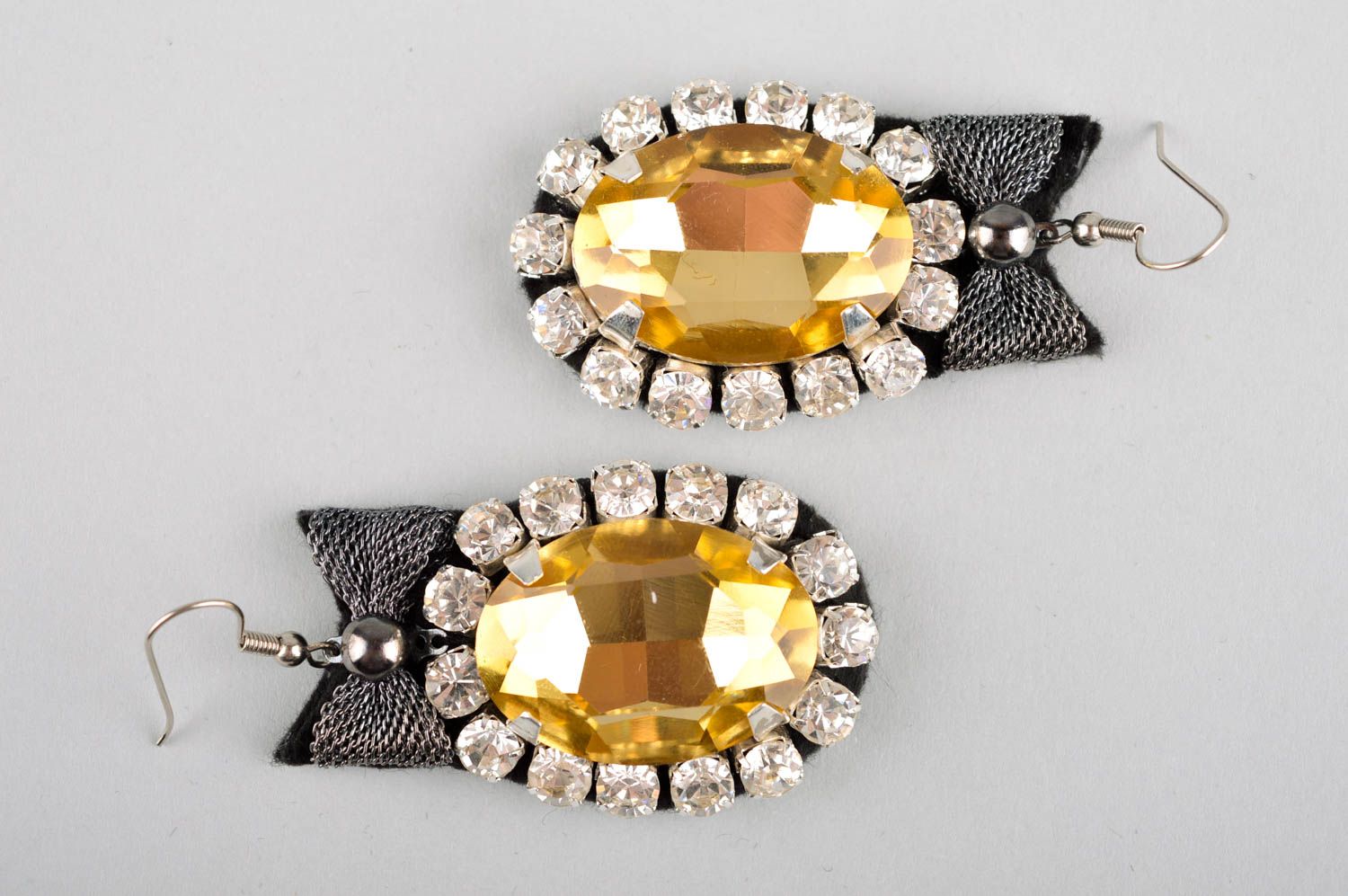 Boucles d'oreilles cristaux Bijou fait main jaune avec noeuds Cadeau pour femme photo 5