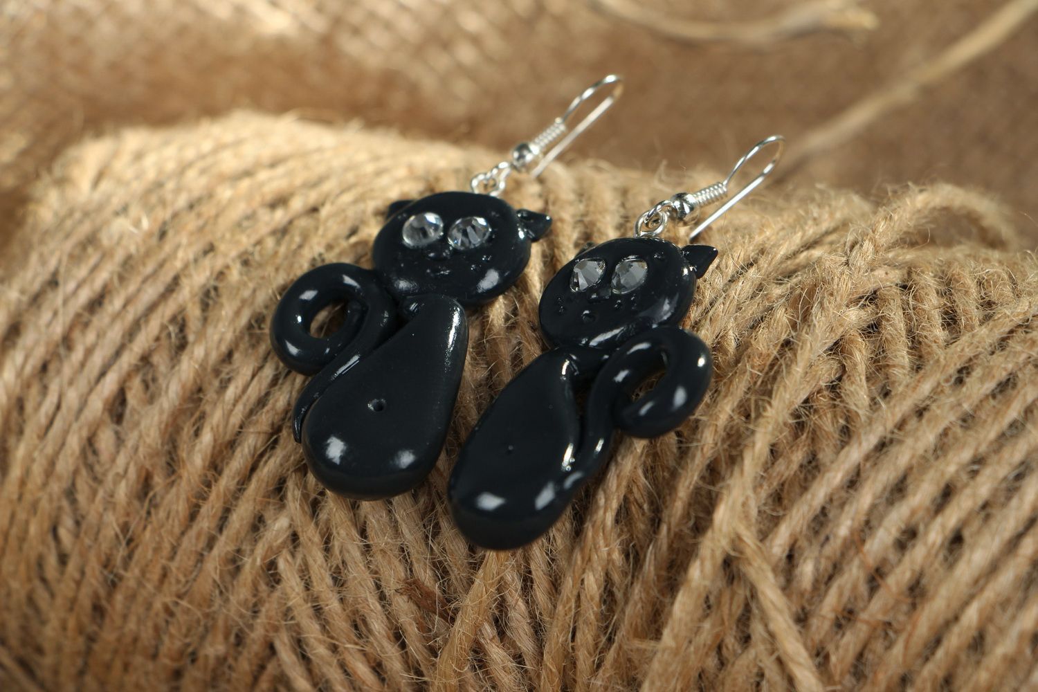 Earrings made ​​of polymer clay Cats photo 3