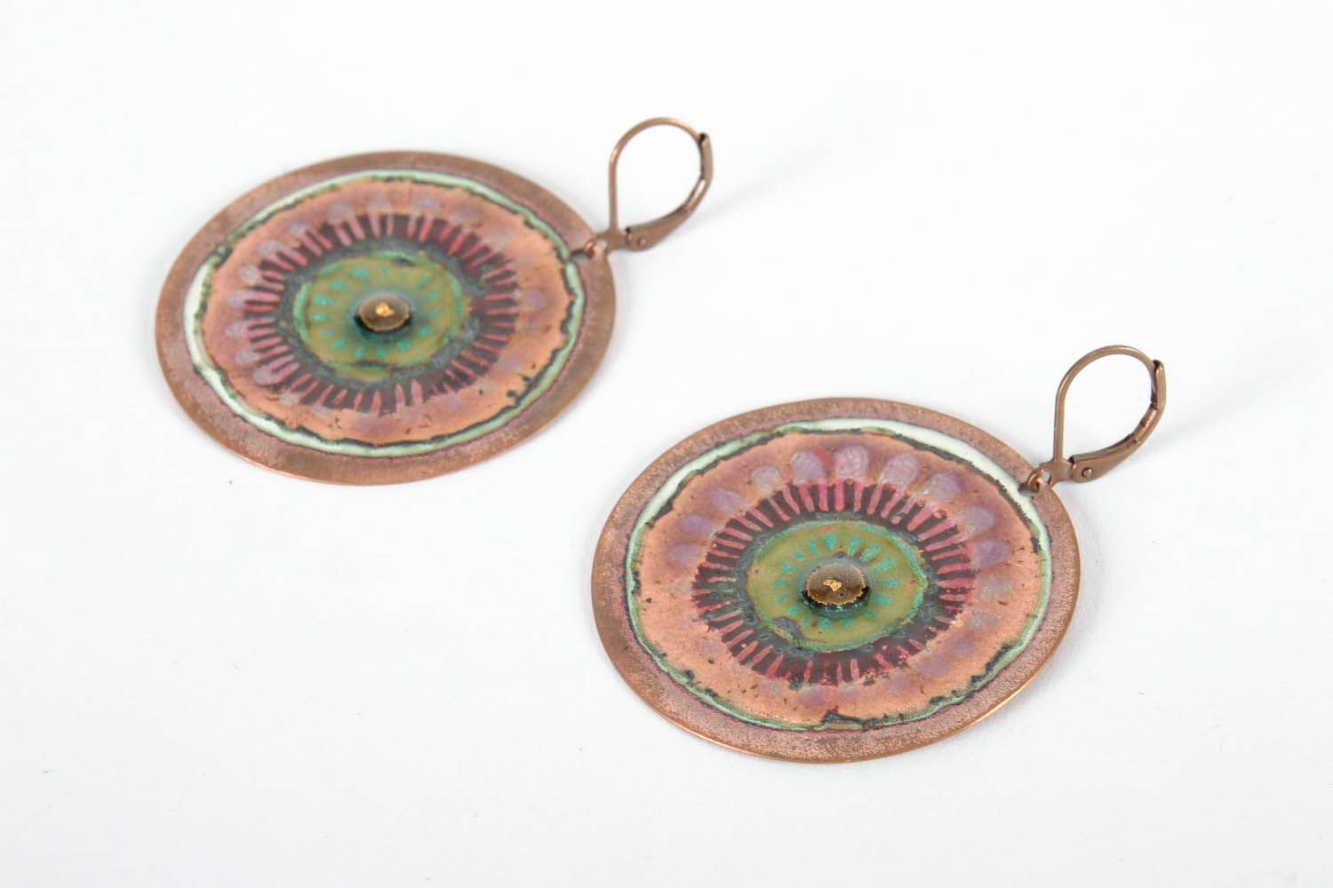 Big Round Earrings Made of Copper photo 1