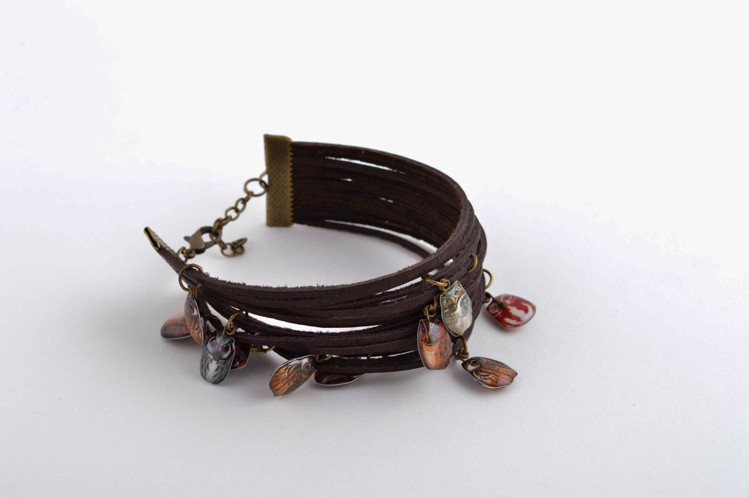 Bracelet en cuir Bijou fait main marron design Accessoire pour femme original photo 2