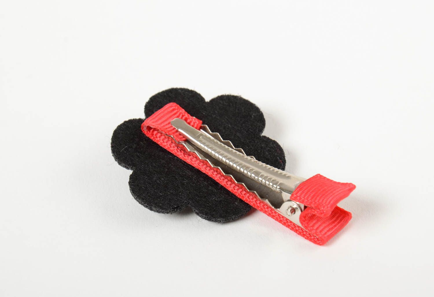 Handgemachte Haarklemme aus Ripsband in Form von Blume für Mädchen rot schwarz foto 3