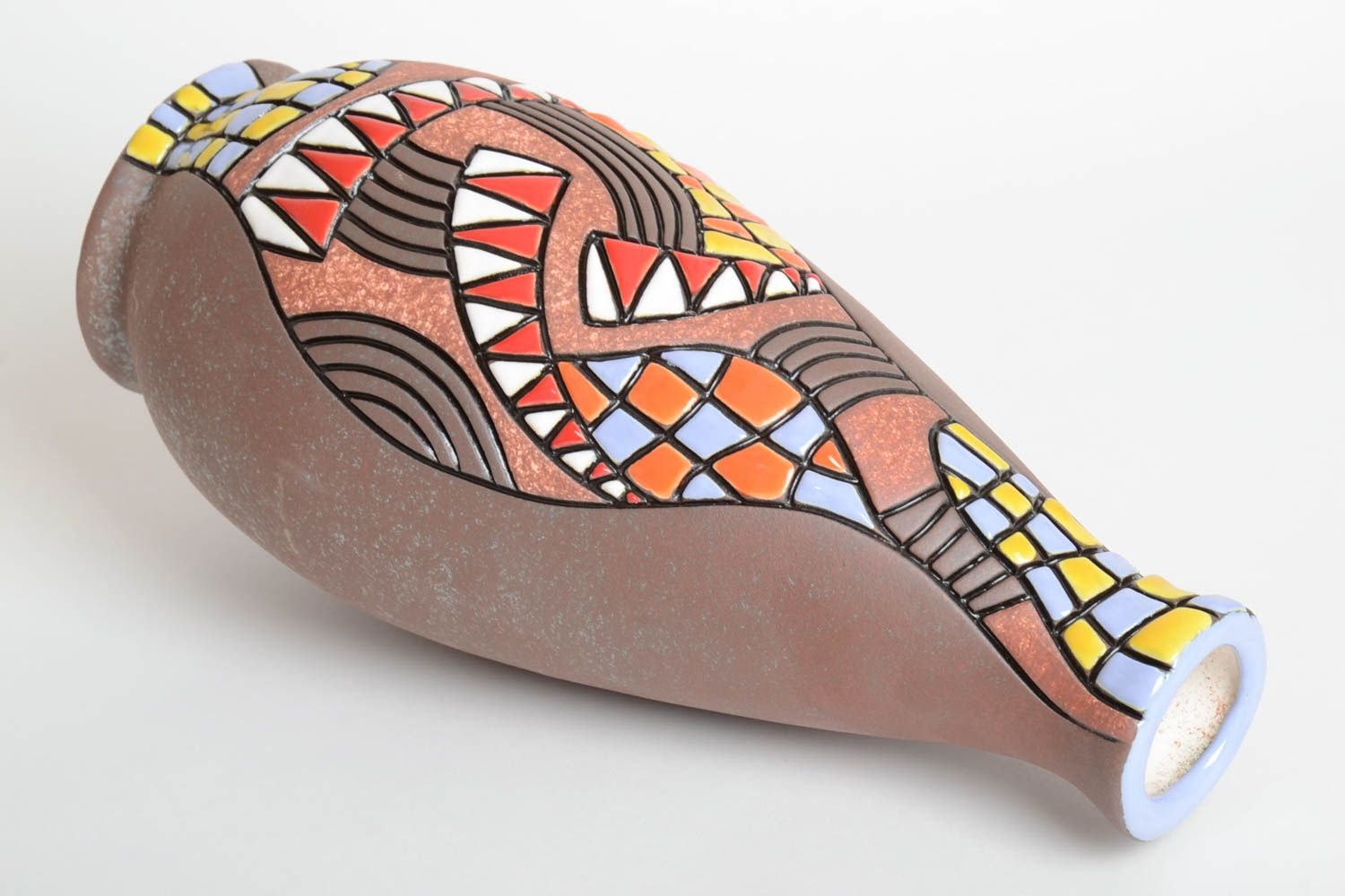 Сувенир ручной работы керамическая ваза для цветов декор для дома сосуд инков фото 4