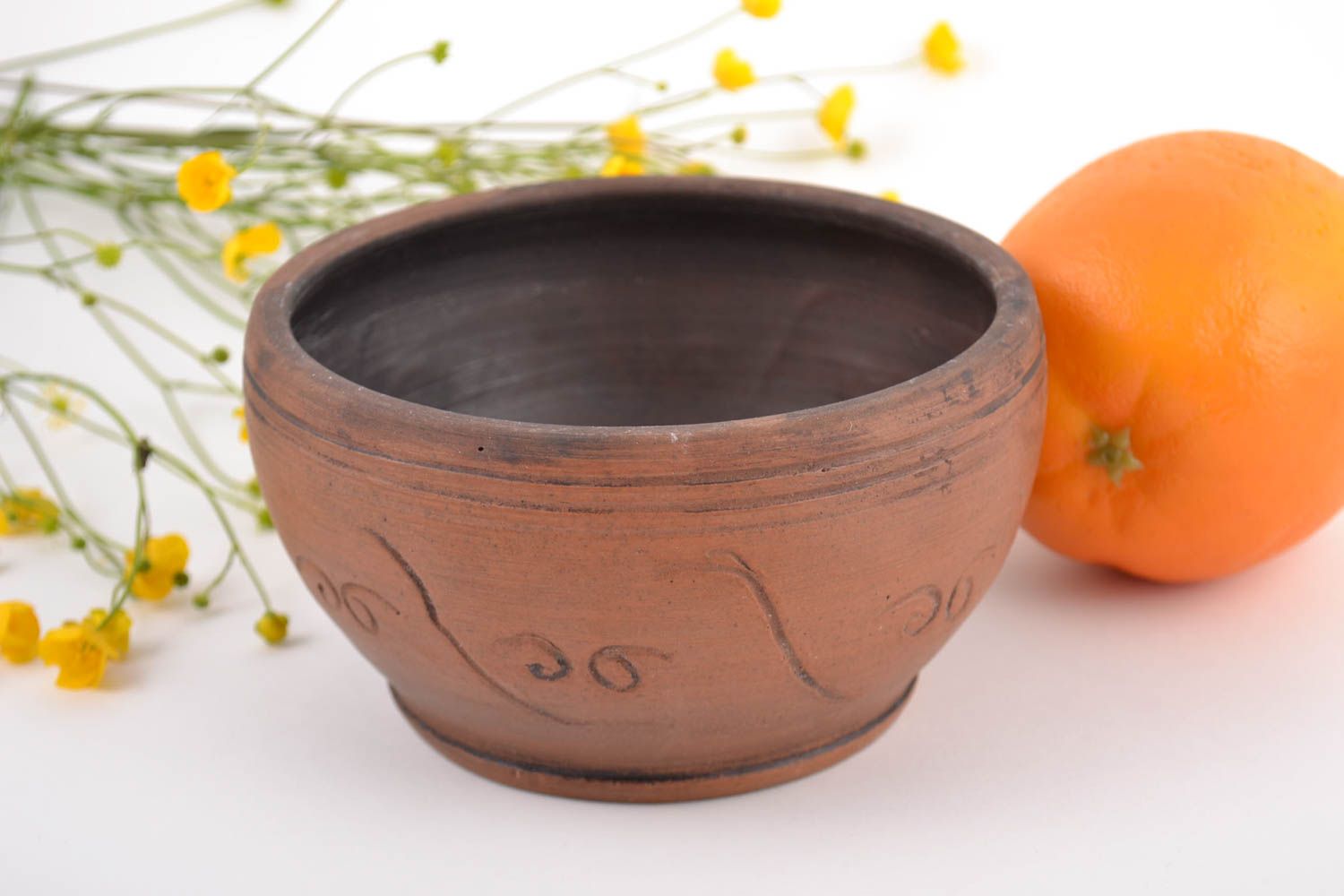 Beautiful designer handmade brown clay bowl kilned with milk 450 ml photo 1
