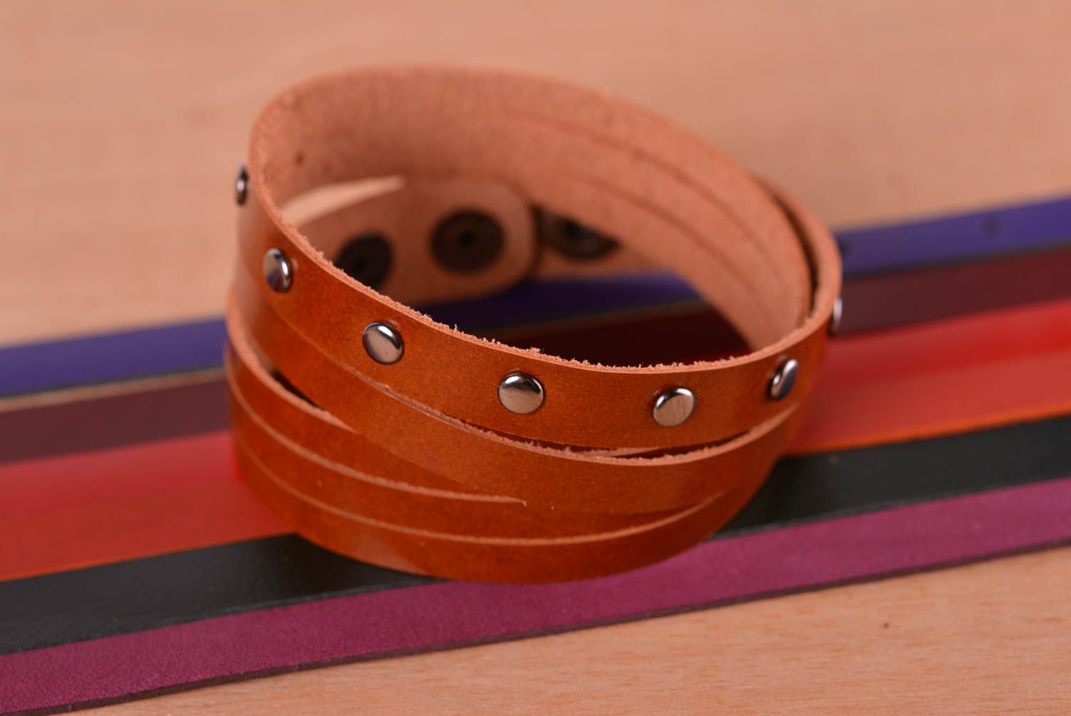Handmade cute leather bracelet unusual designer bracelet cute wrist jewelry photo 1