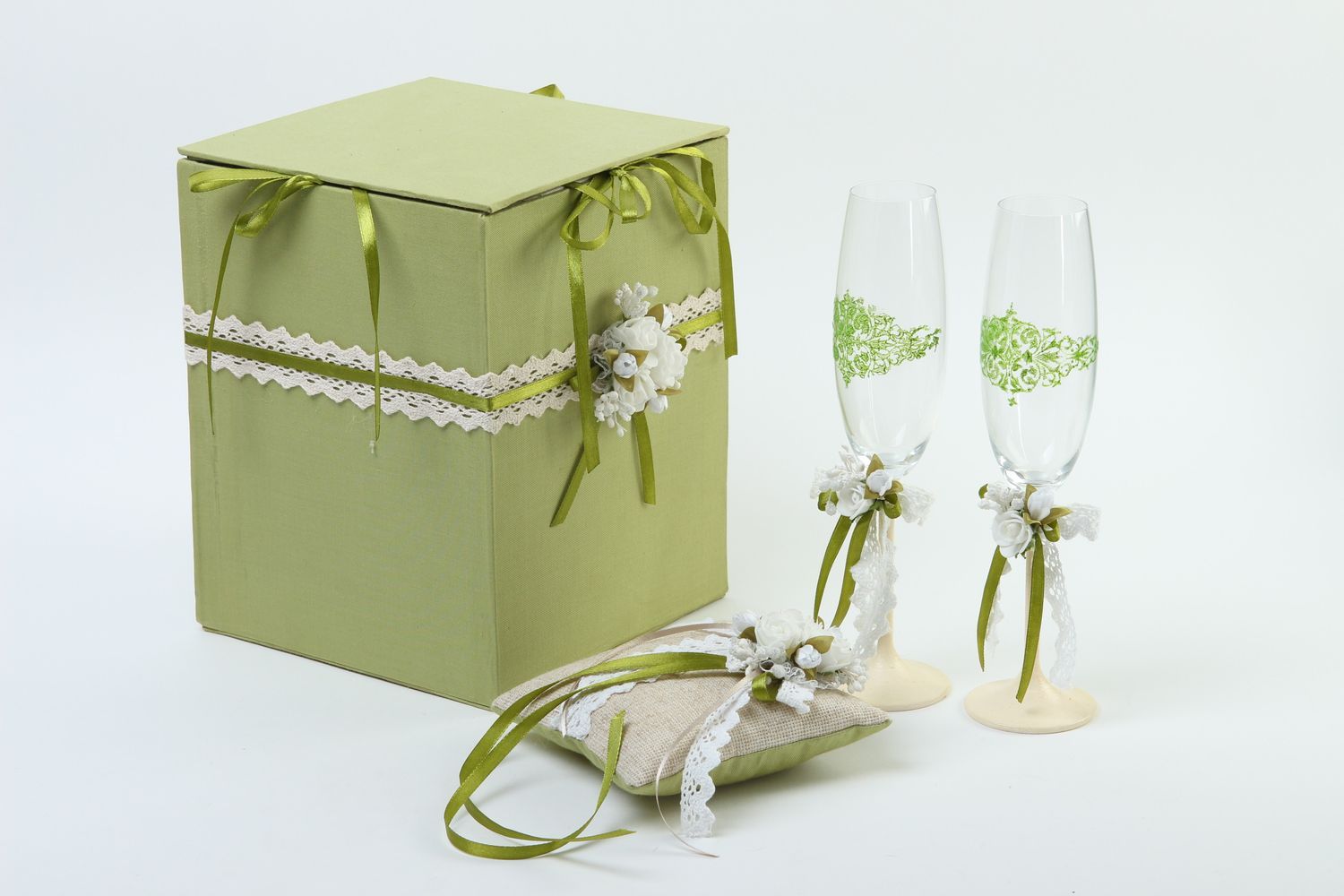 Beautiful handmade wedding money box ring bearer pillow wedding glasses photo 1
