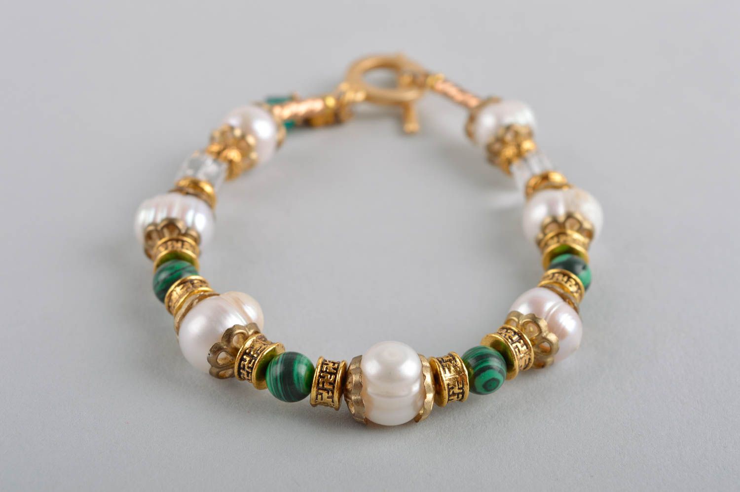 Bracelet en pierres Bijou fait main perles malachite cristaux Accessoire femme photo 3
