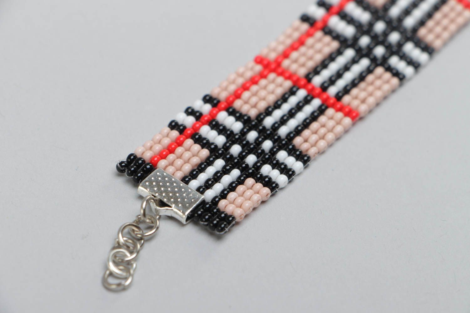Handmade beaded woven checkered bracelet wide accessory in Scottish-style photo 4