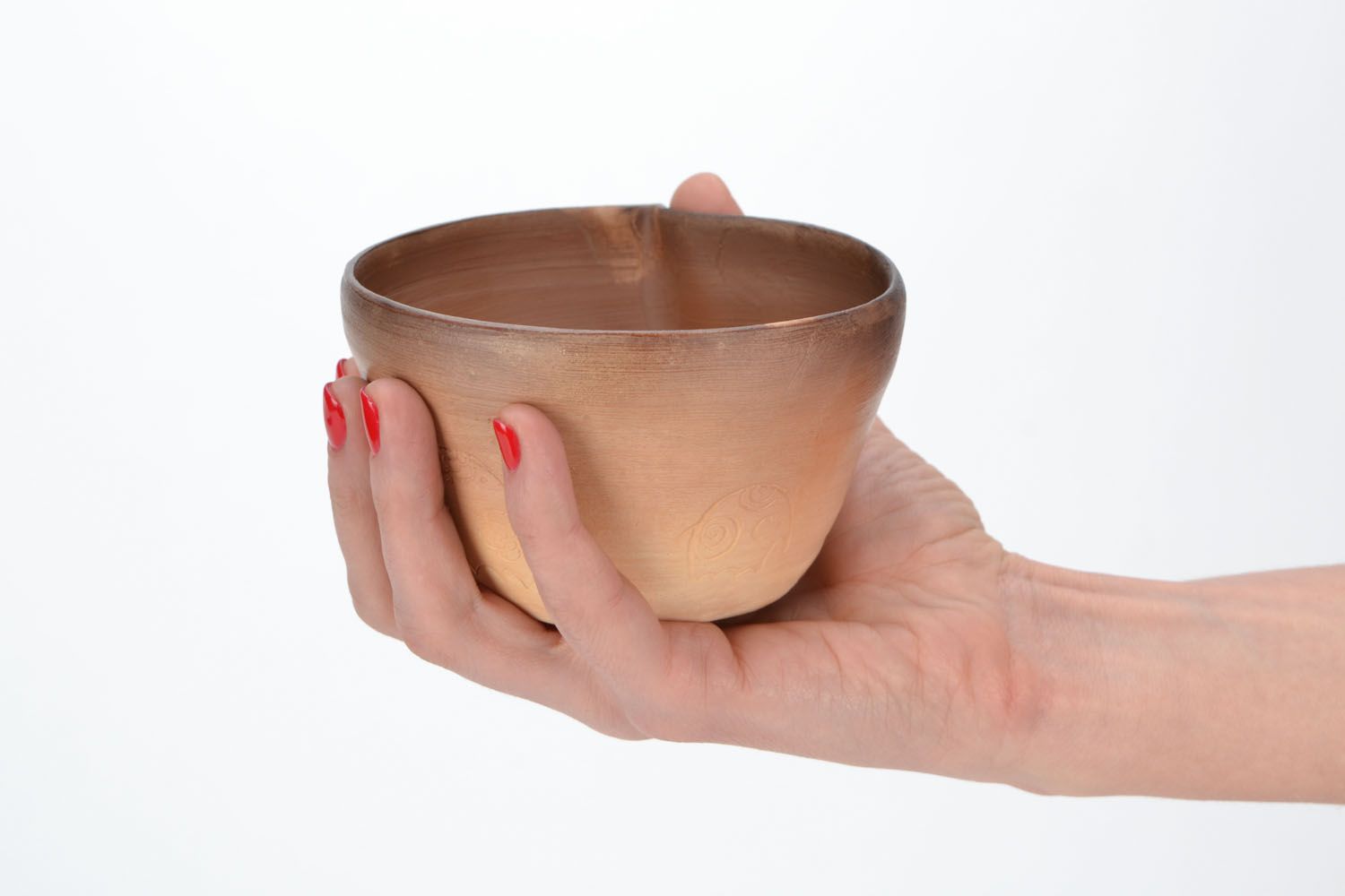 White clay handmade cup without handle and pattern photo 2