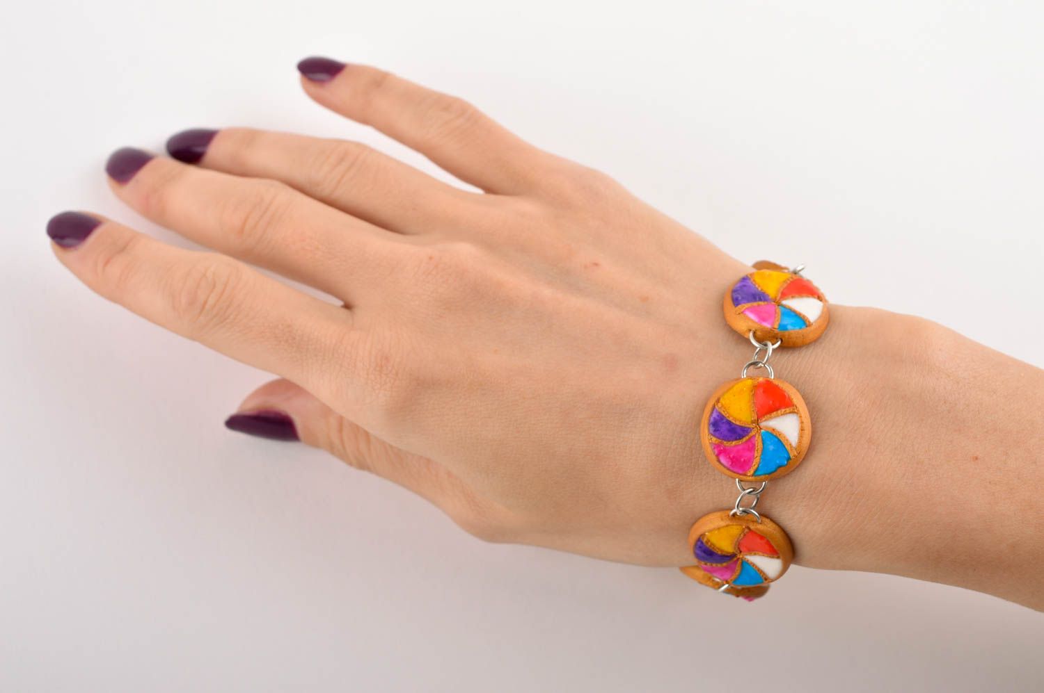Handmade bright bracelet made of polymer clay plastic jewelry handmade accessory photo 5