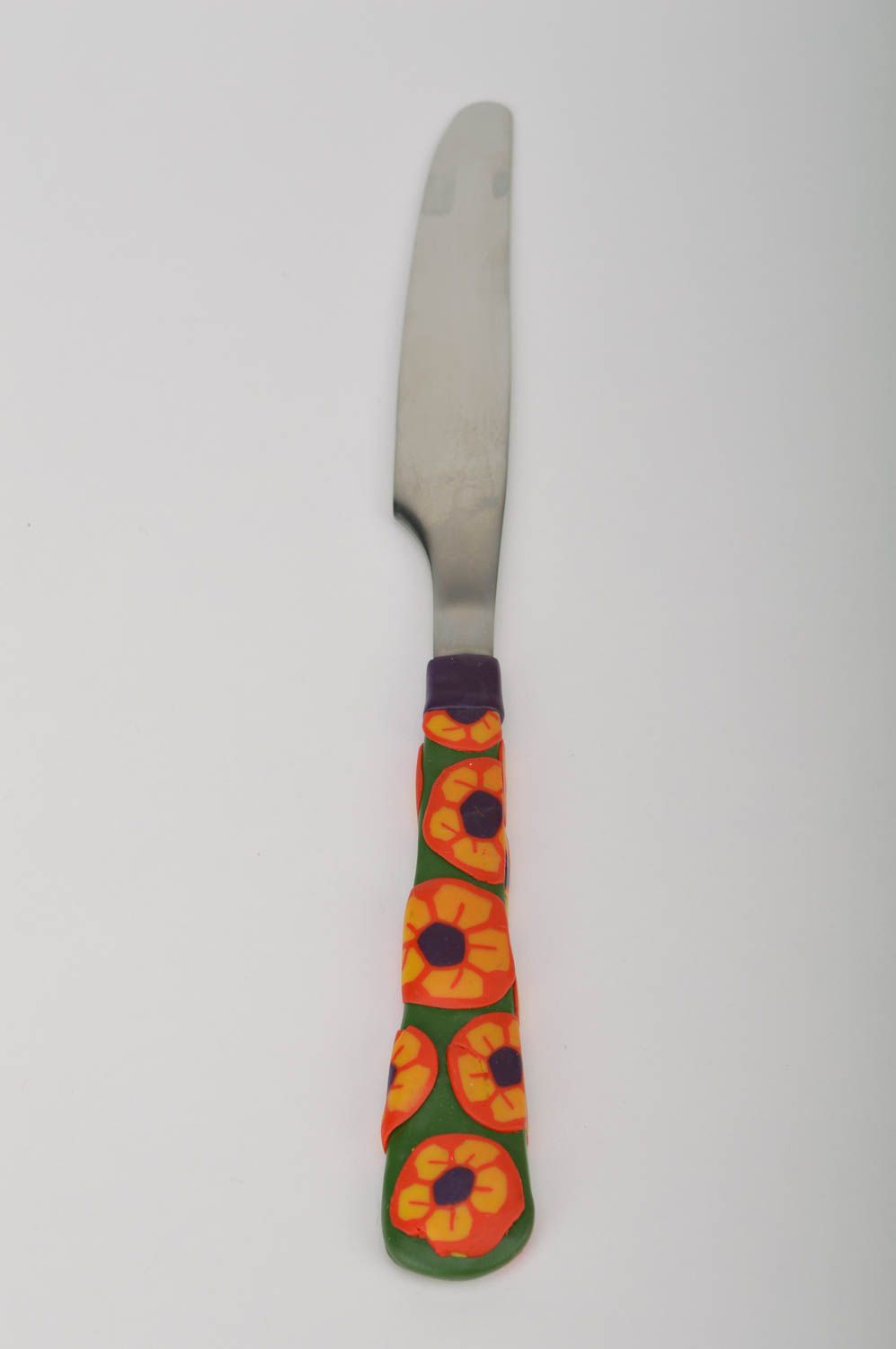 Couteau de table avec anse en pâte polymère fait main original ustensile design photo 3