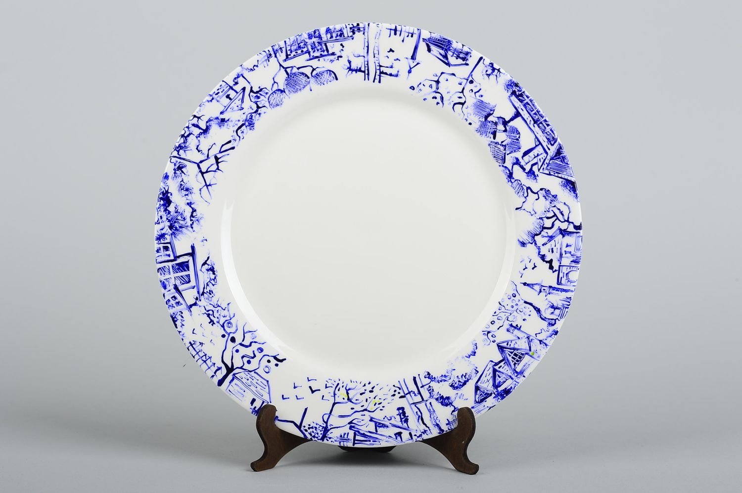 Белая тарелка ручной работы керамическая тарелка глиняная посуда с росписью фото 4