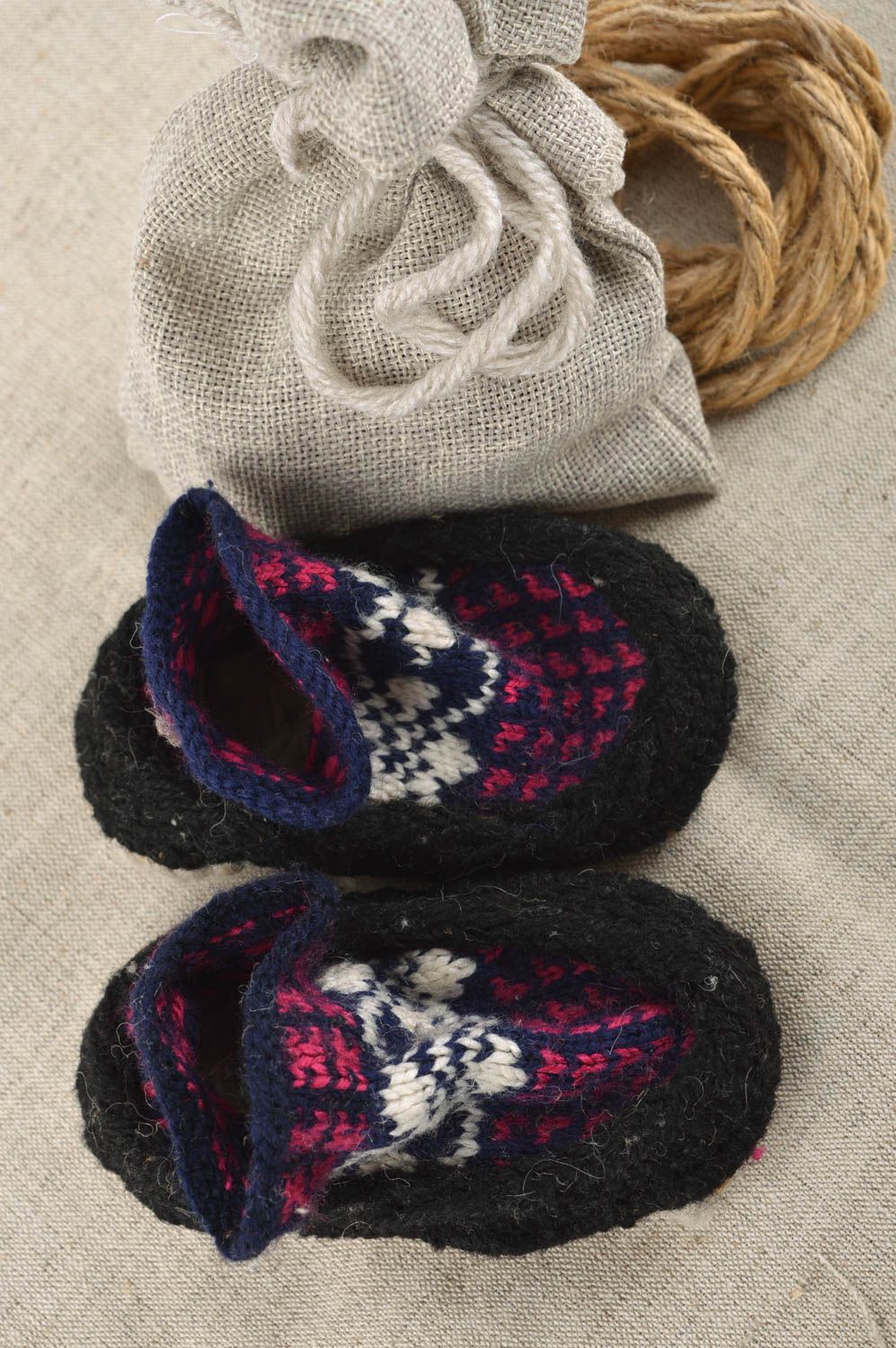 Handmade home slippers woolen knitted slippers for children present for kids photo 1