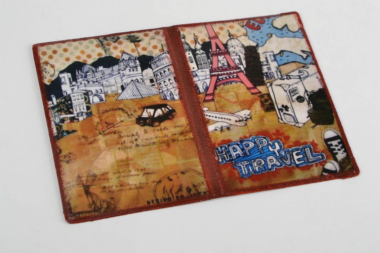 Stilvolle bunte handmade Passhülle mit Motiv Eiffelturm Künstler Handarbeit foto 3