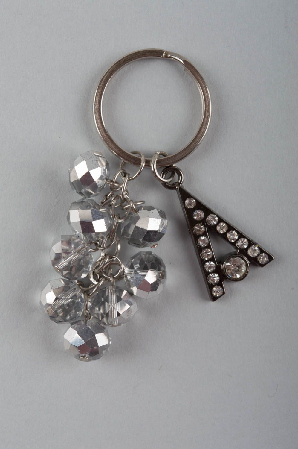 Handmade cute metal keychain made of glass beads with strasses for girls photo 2