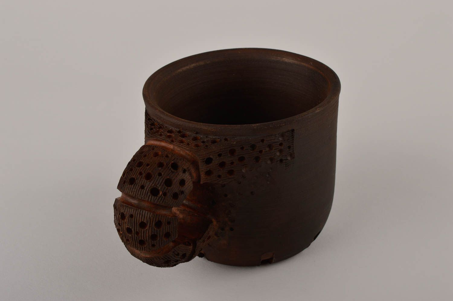 Кофейная чашка ручной работы кофейная посуда глиняная чашка коричневая темная фото 3