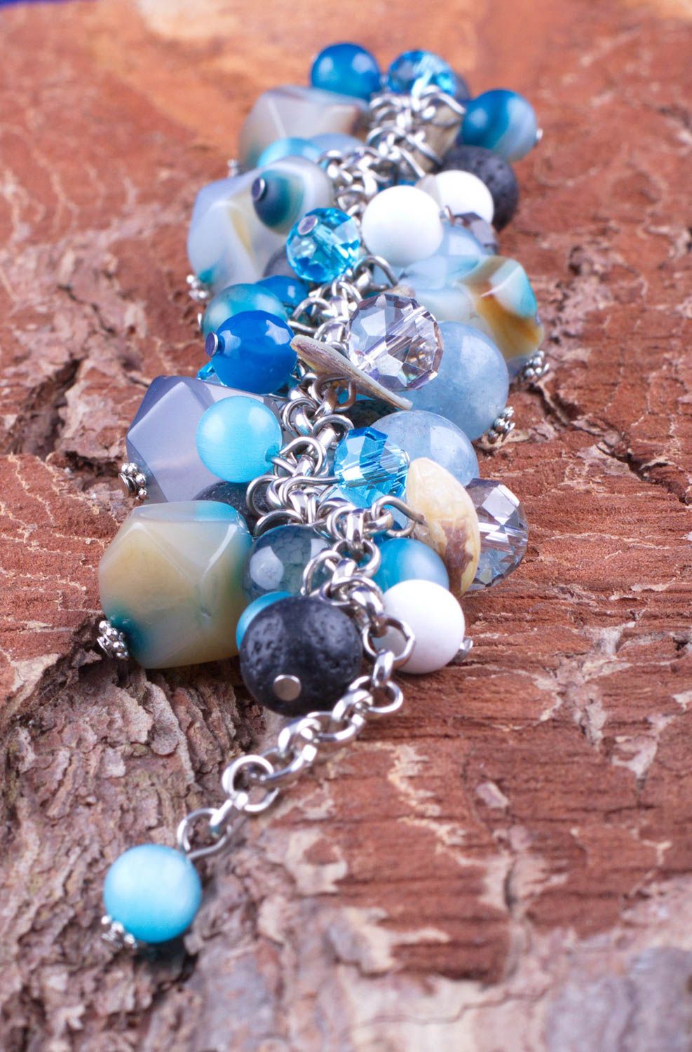 Handmade blaues Armband mit Steinen Achat Designer Schmuck Frauen Accessoire foto 1