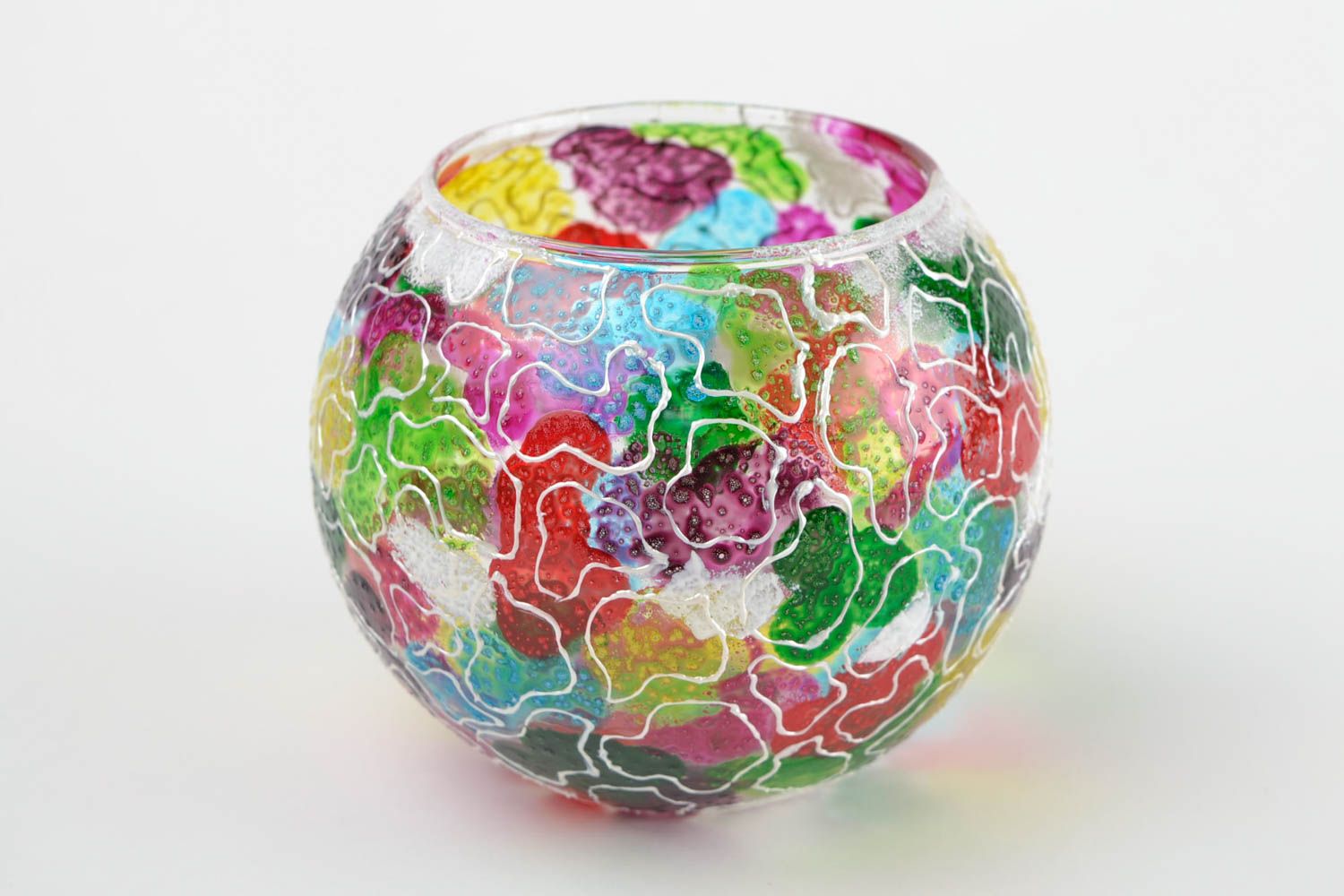 4 inches multicolor ball shape handmade glass vase 15 oz, 0,43 lb photo 4