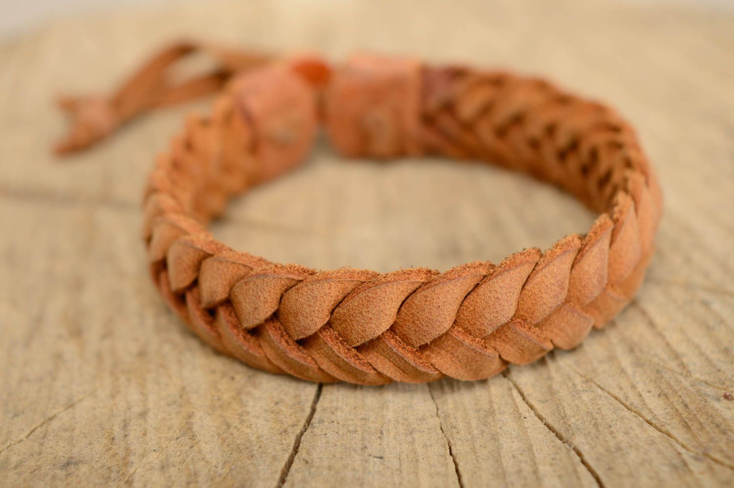 Light brown genuine leather bracelet photo 1