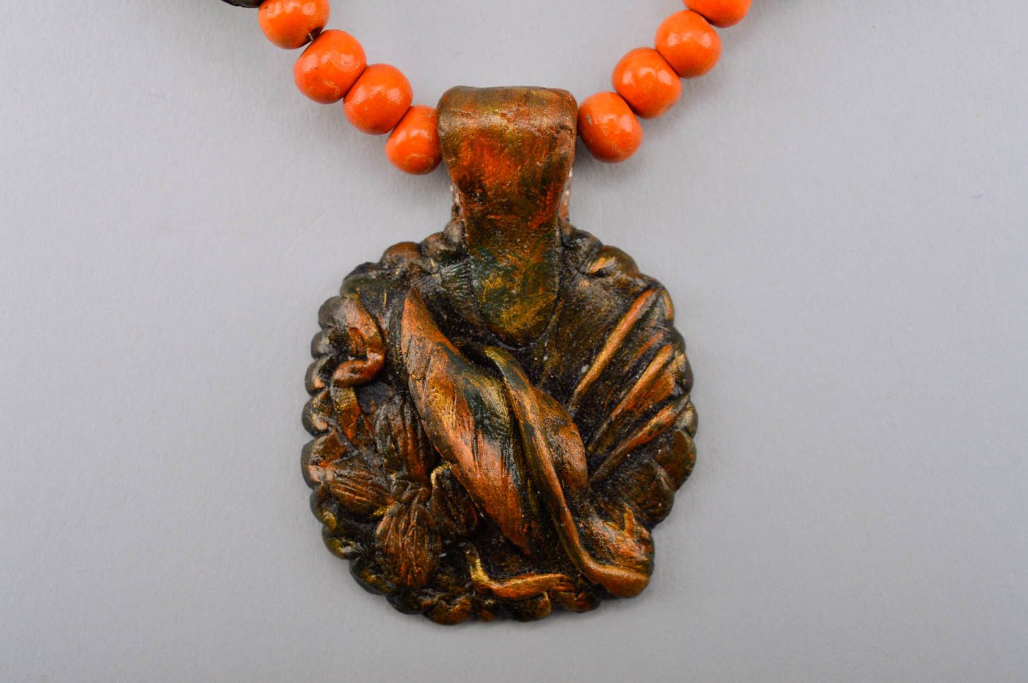 Украшение ручной работы бусы из полимерной глины модная бижутерия оранжевые фото 3