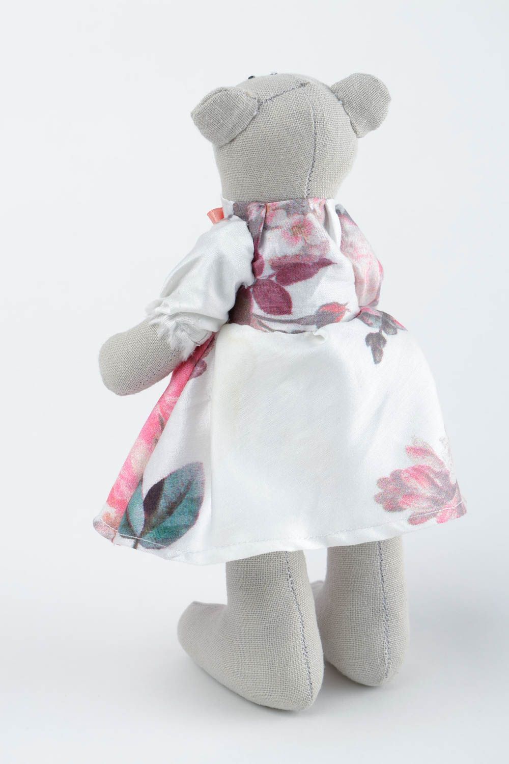 Peluche Ours en tissu lin coton faite main en robe motif floral Cadeau enfant photo 5