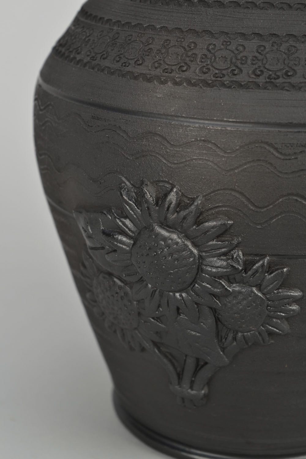 Cruche en argile faite main originale belle pratique noire avec couvercle photo 5