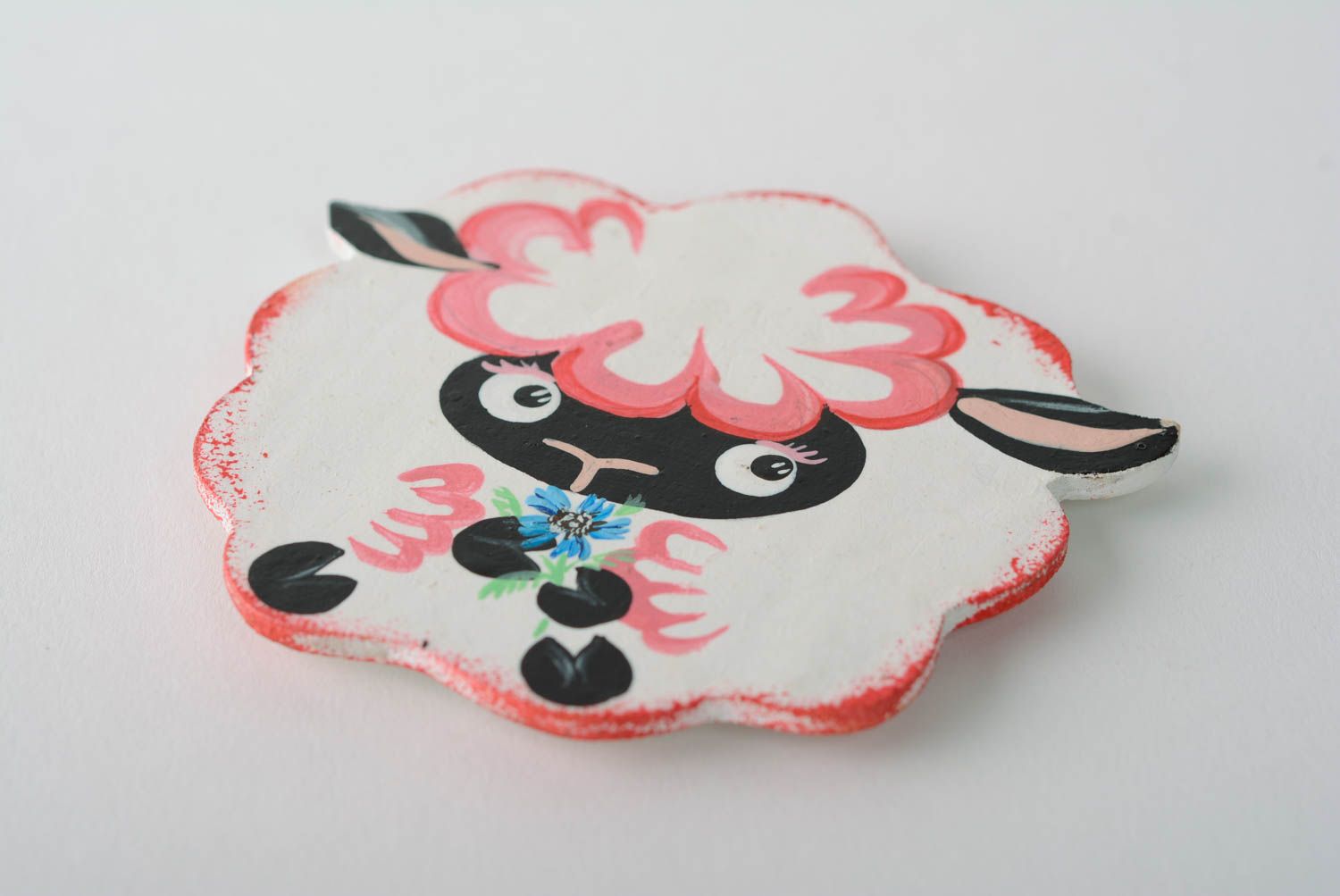 Handcrafted plywood refrigerator magnet in the form of sheep photo 2