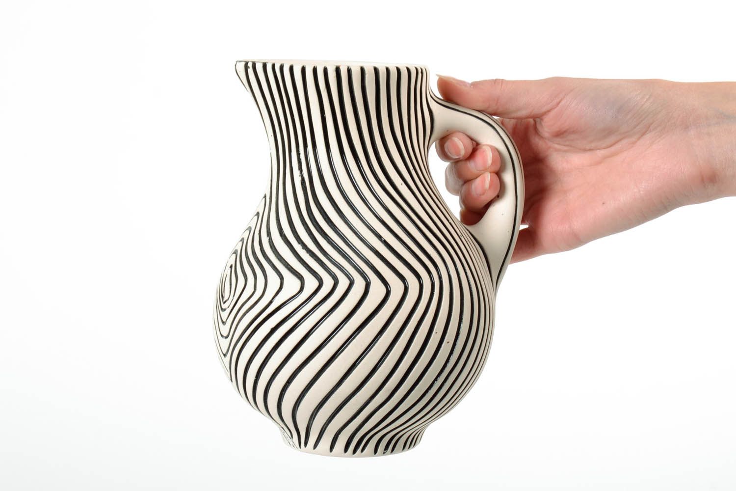 30 0z Zebra style white and black color ceramic handmade mil jug with handle 1,5 lb photo 2