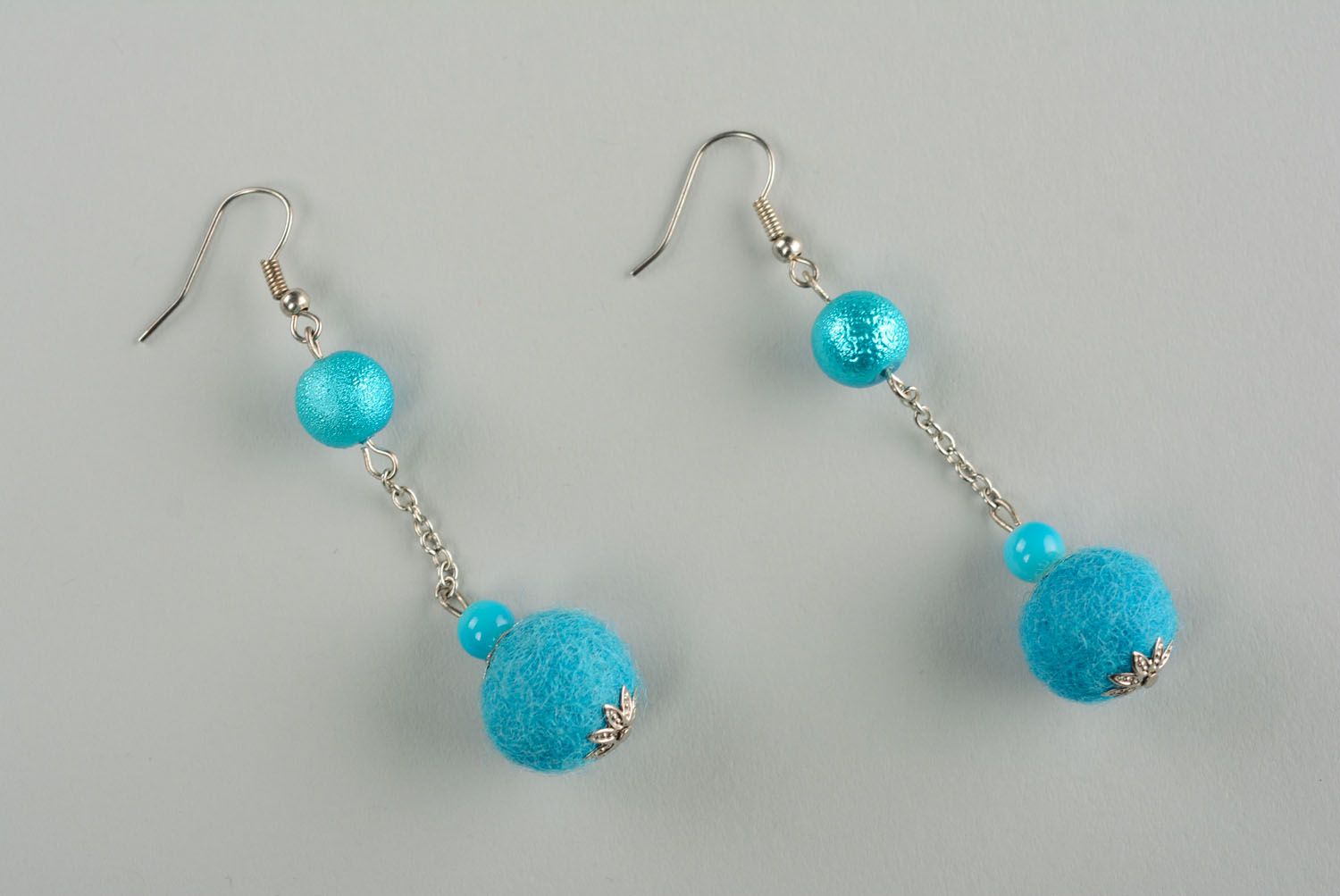Long earrings with felt beads photo 1