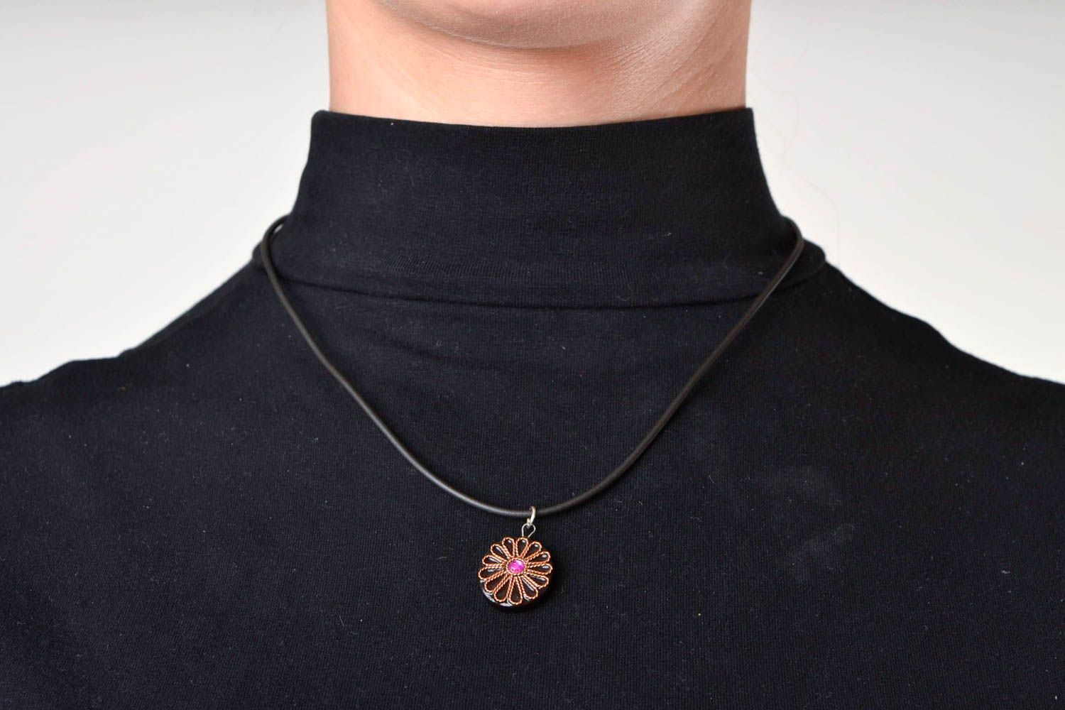 Handmade wooden pendant stylish neck accessory unusual round pendant gift photo 1