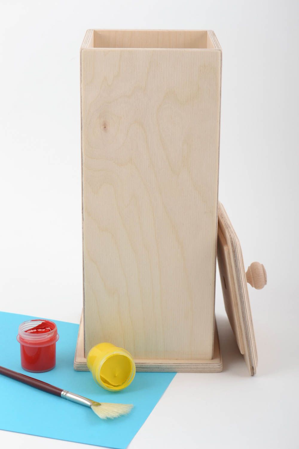Boîte en bois brut faite main originale haute pour spaghetti à serviettage photo 1