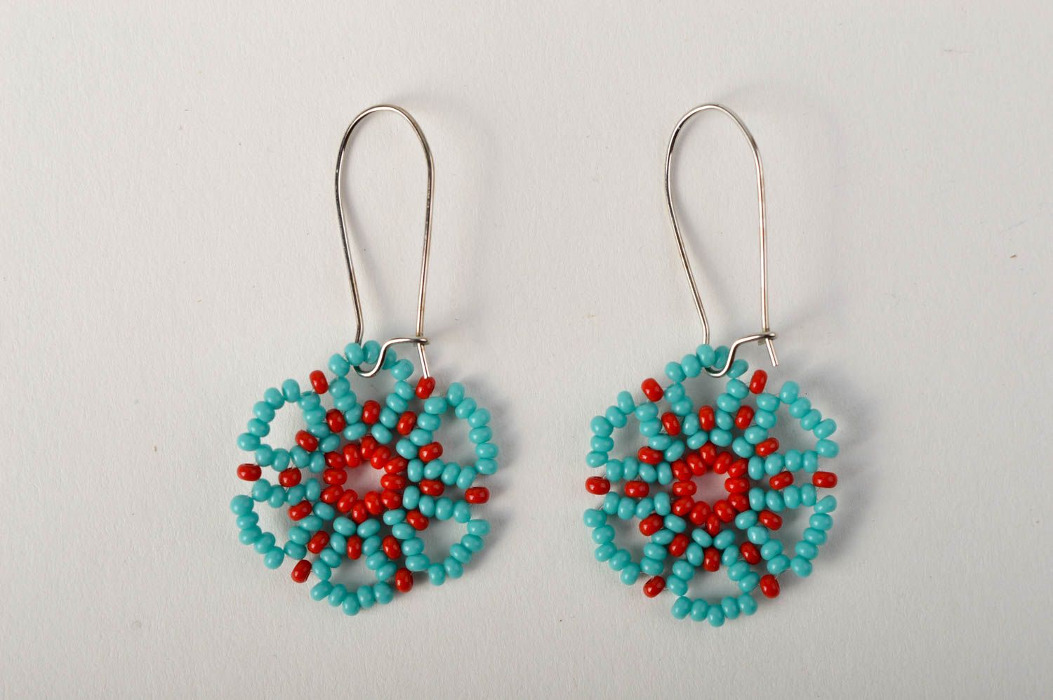Handmade designer earrings unusual flower earrings blue beaded jewelry photo 4