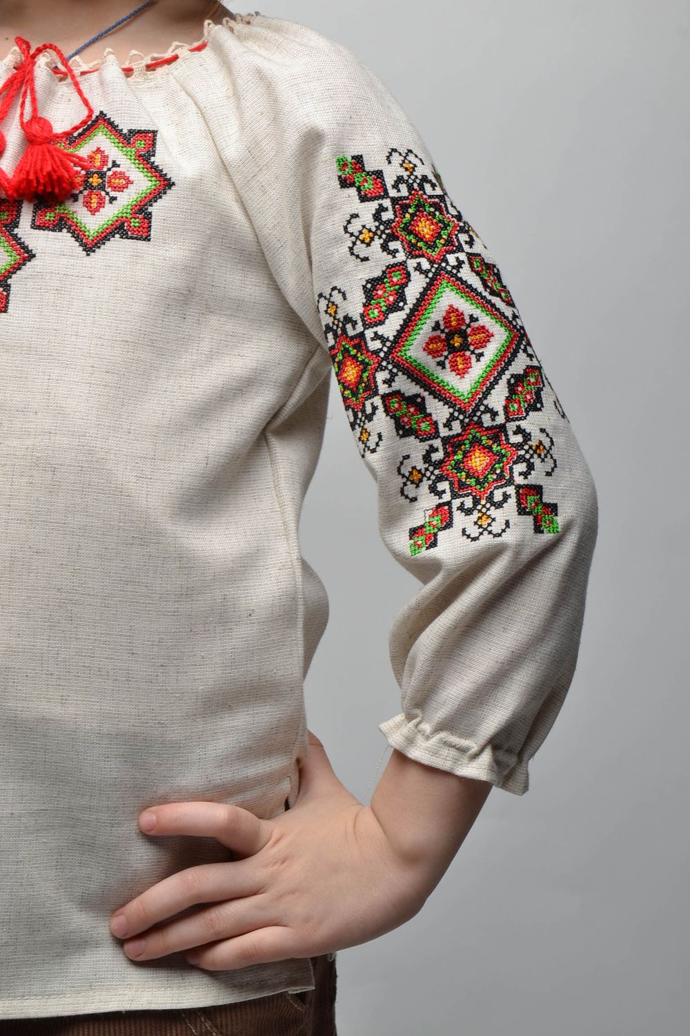 Ukrainian ethnic embroidered shirt with long sleeves for 5-7 years old kids photo 2